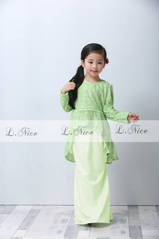 Elegance Peplum Lace Kurung (LNICE) SIZE 2 3 4 5 10Y Lace Green1